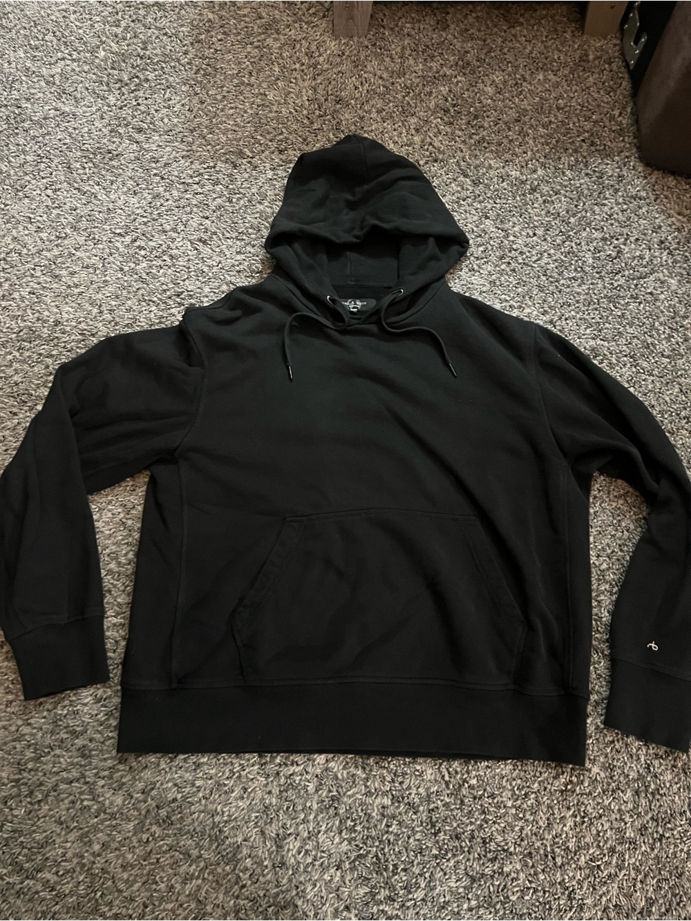 rag & bone Black Pullover Hoodie with Kangaroo Pocket